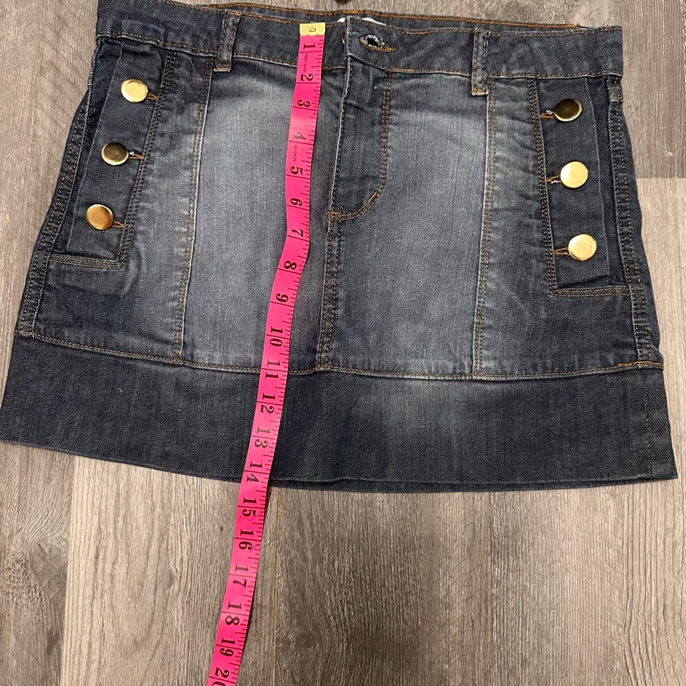 Classic Blue Denim Mini Skirt with Gold Button Details